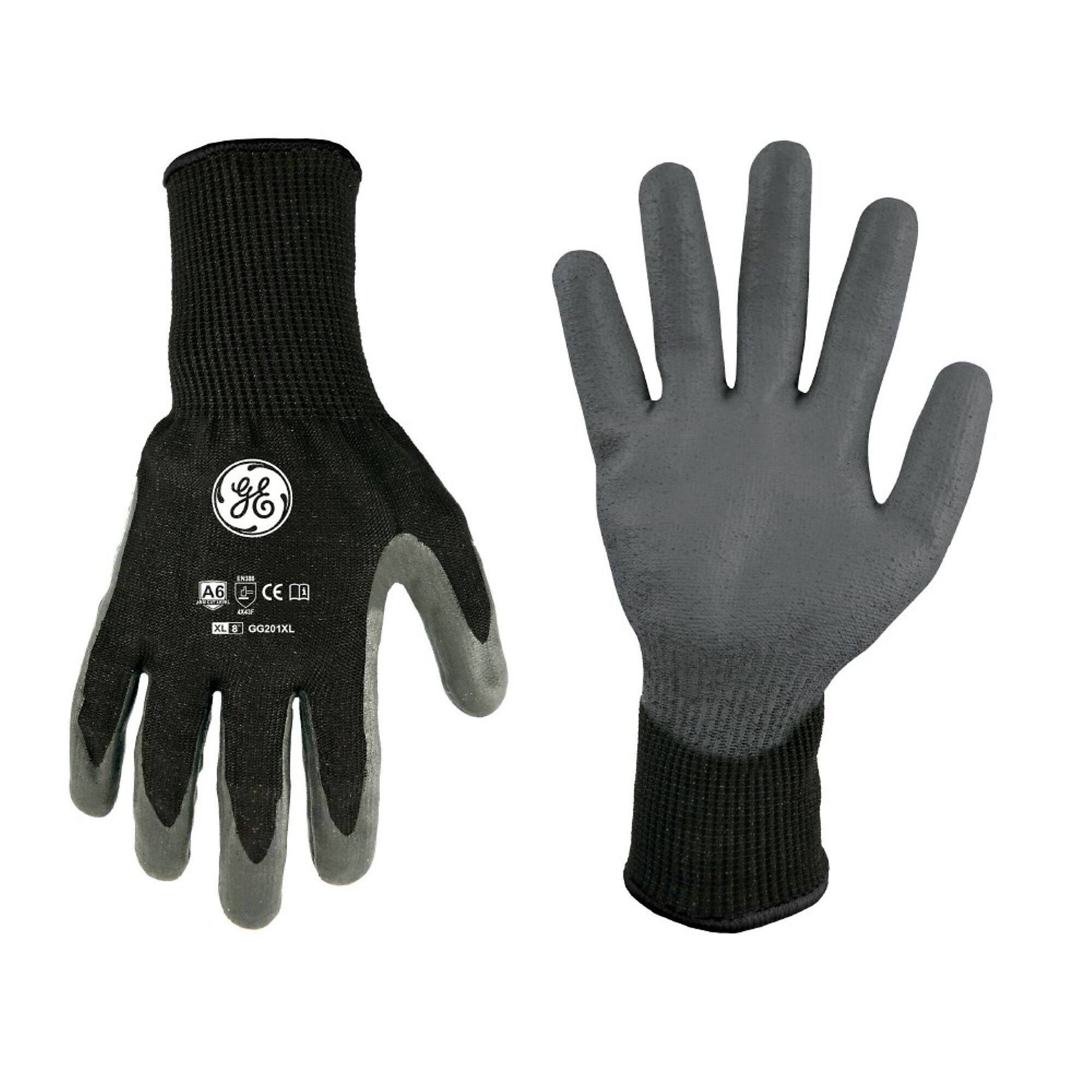General Electric Cut Resistant Gloves,13 GA Black/Gray, 1pair, XL